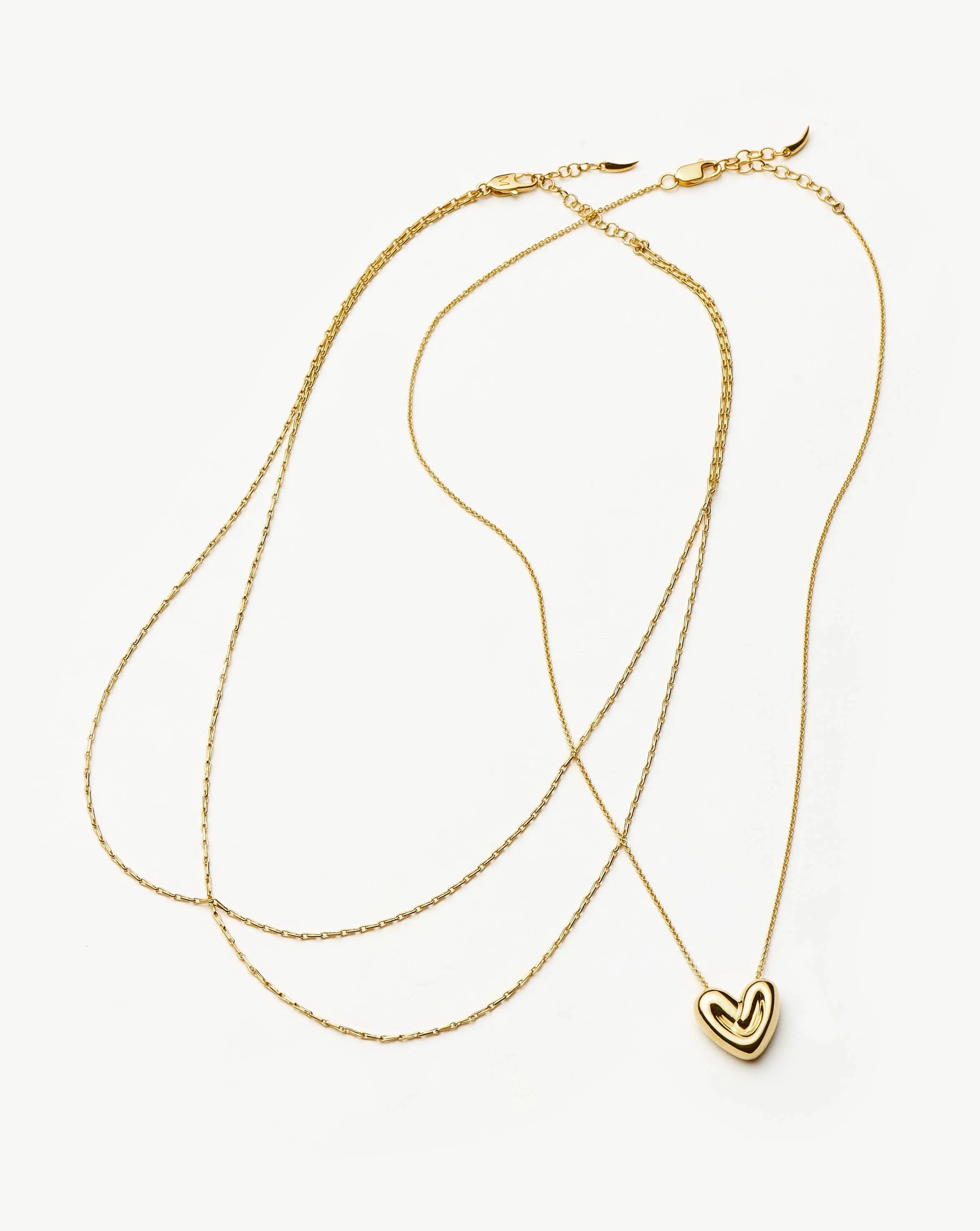 Double Chain & Puffy Heart Necklace Set | 18k Gold Plated