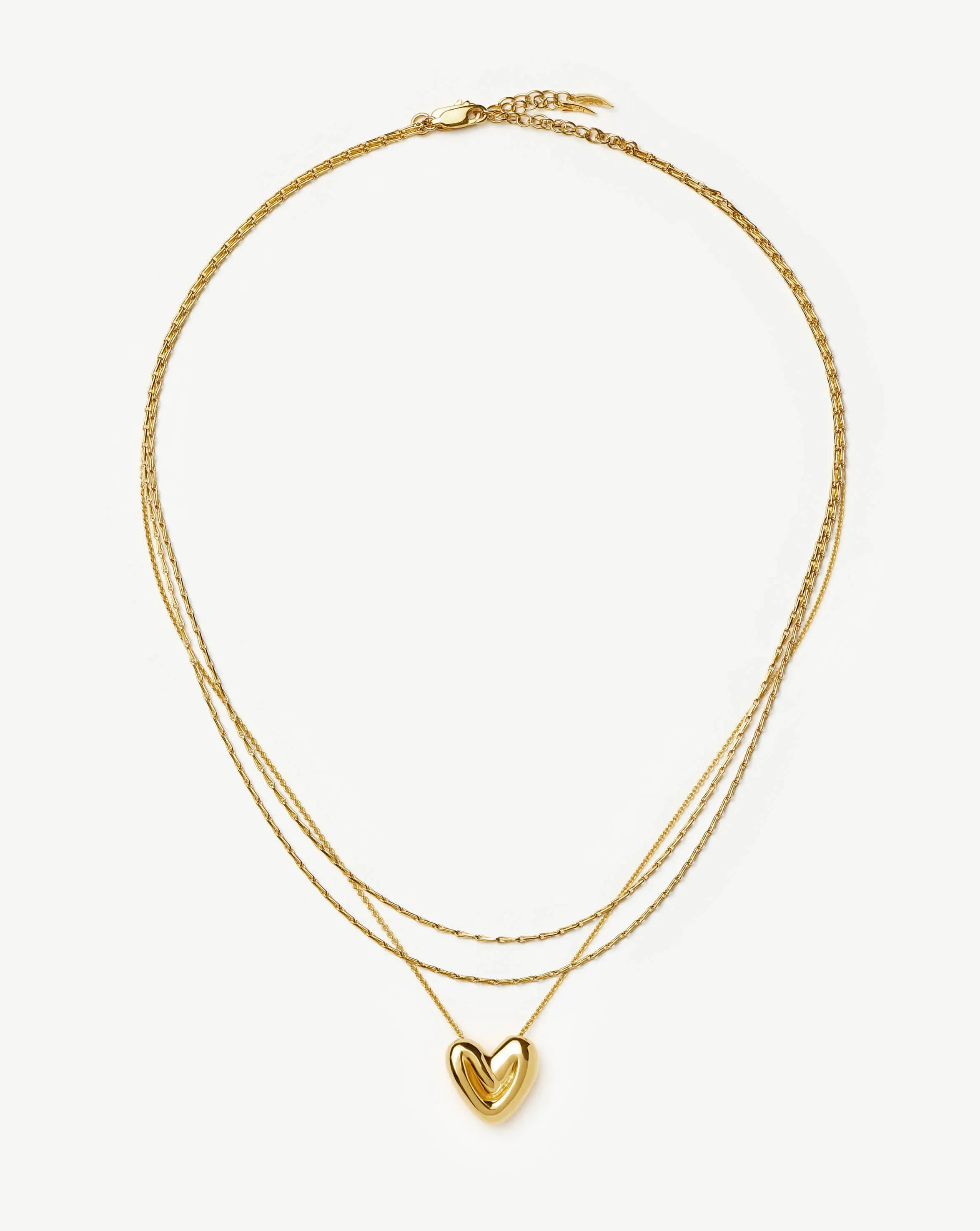 Double Chain & Puffy Heart Necklace Set | 18k Gold Plated