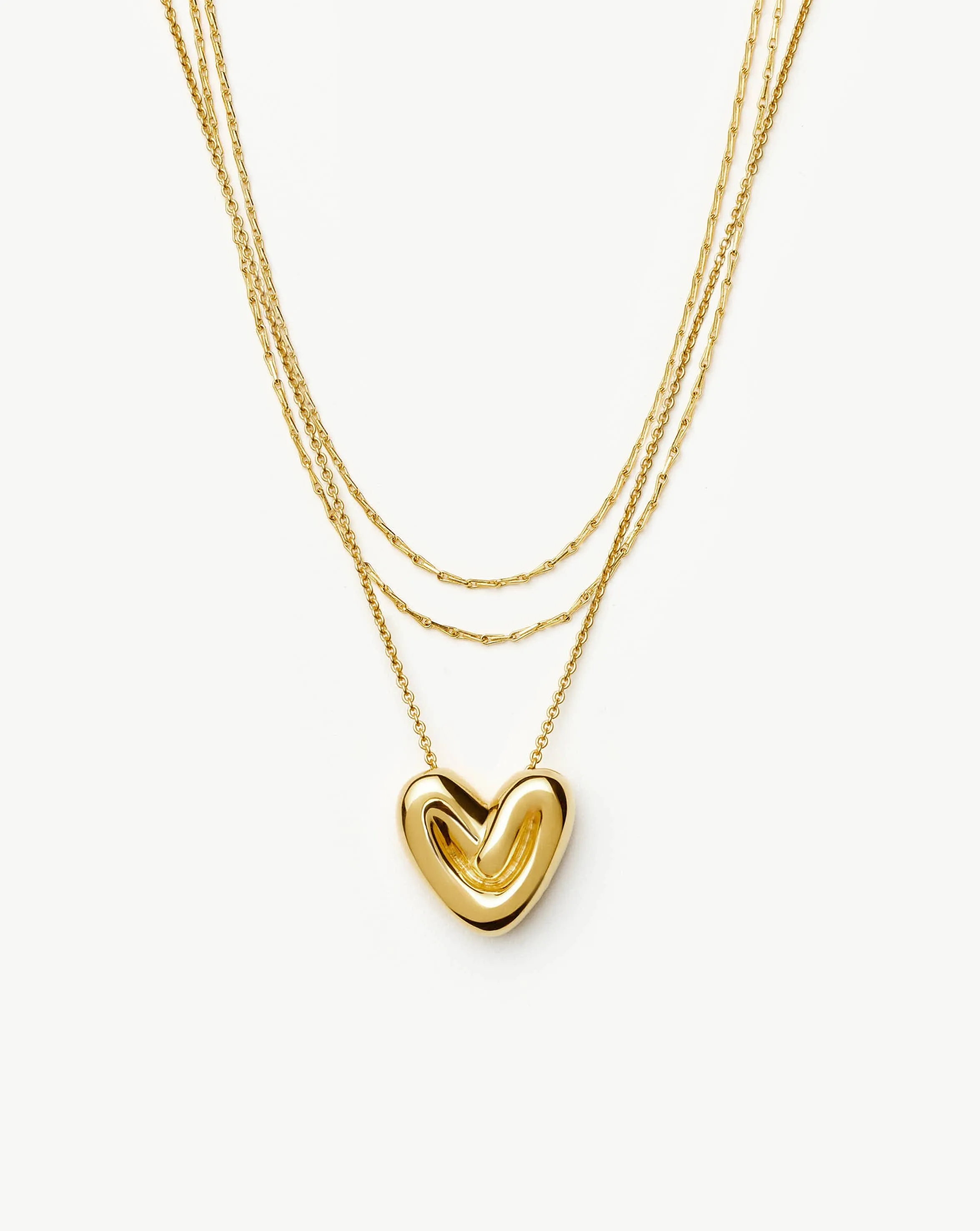 Double Chain & Puffy Heart Necklace Set | 18k Gold Plated