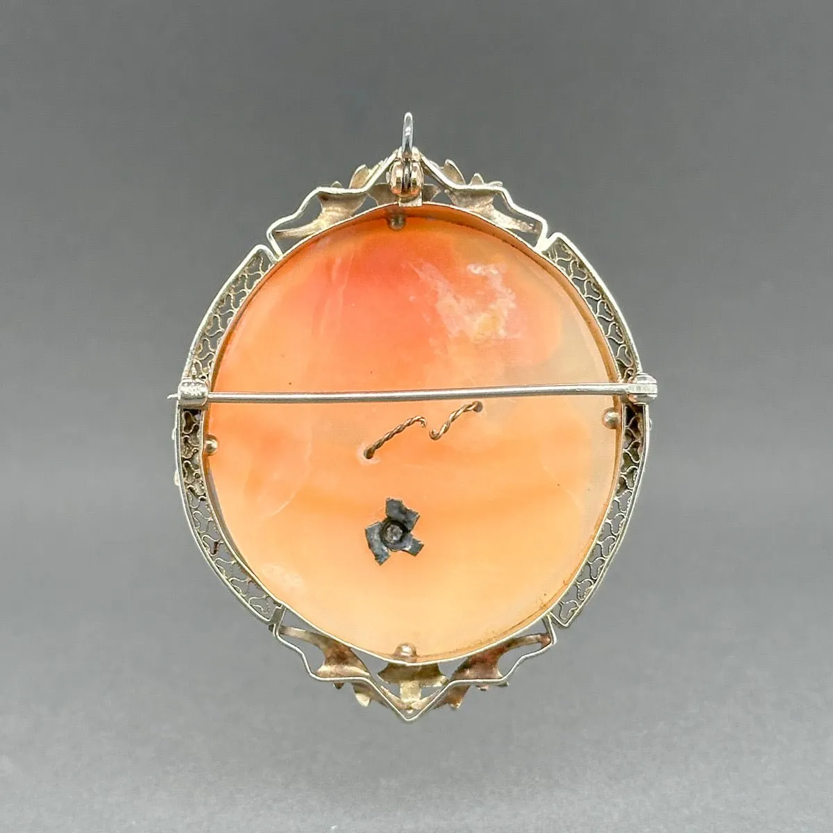 Estate 10K W Gold 33.00ct Shell & 0.03ct H-I/VS2 Diamond Cameo Pin/Pendant