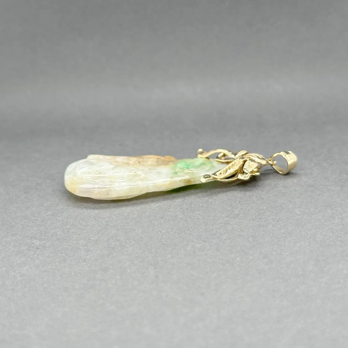 Estate 13K Y Gold 26.68ct Carved Bird Jadeite Pendant