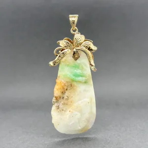 Estate 13K Y Gold 26.68ct Carved Bird Jadeite Pendant