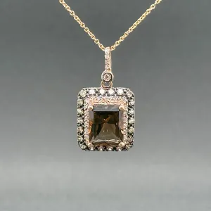 Estate 14K R Gold 3.77ct Smoky Quartz & 0.40ctw Brown-H-I/SI1-2 Diamond Pendant