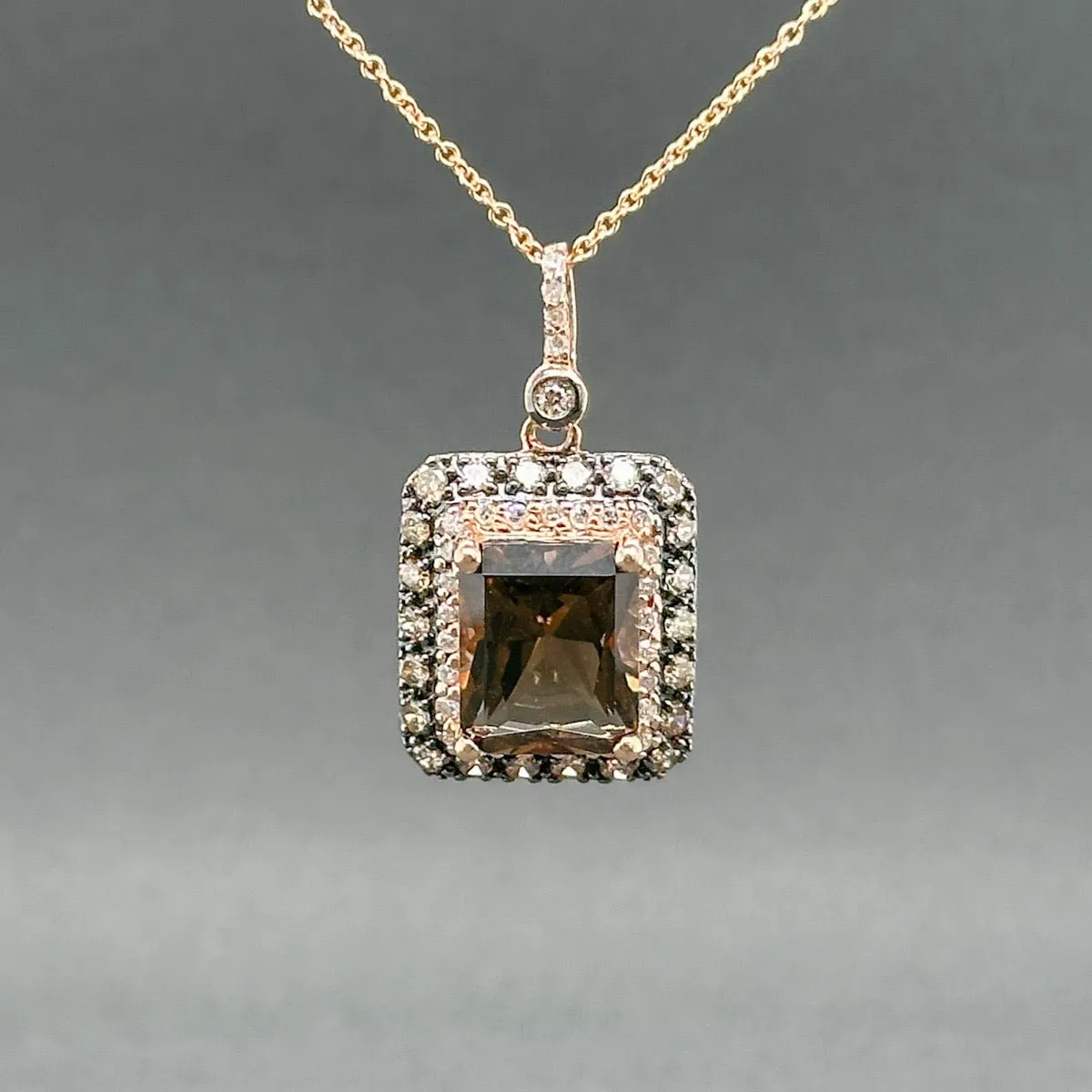 Estate 14K R Gold 3.77ct Smoky Quartz & 0.40ctw Brown-H-I/SI1-2 Diamond Pendant