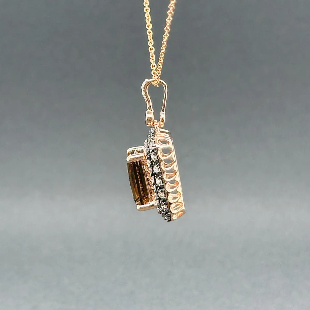 Estate 14K R Gold 3.77ct Smoky Quartz & 0.40ctw Brown-H-I/SI1-2 Diamond Pendant
