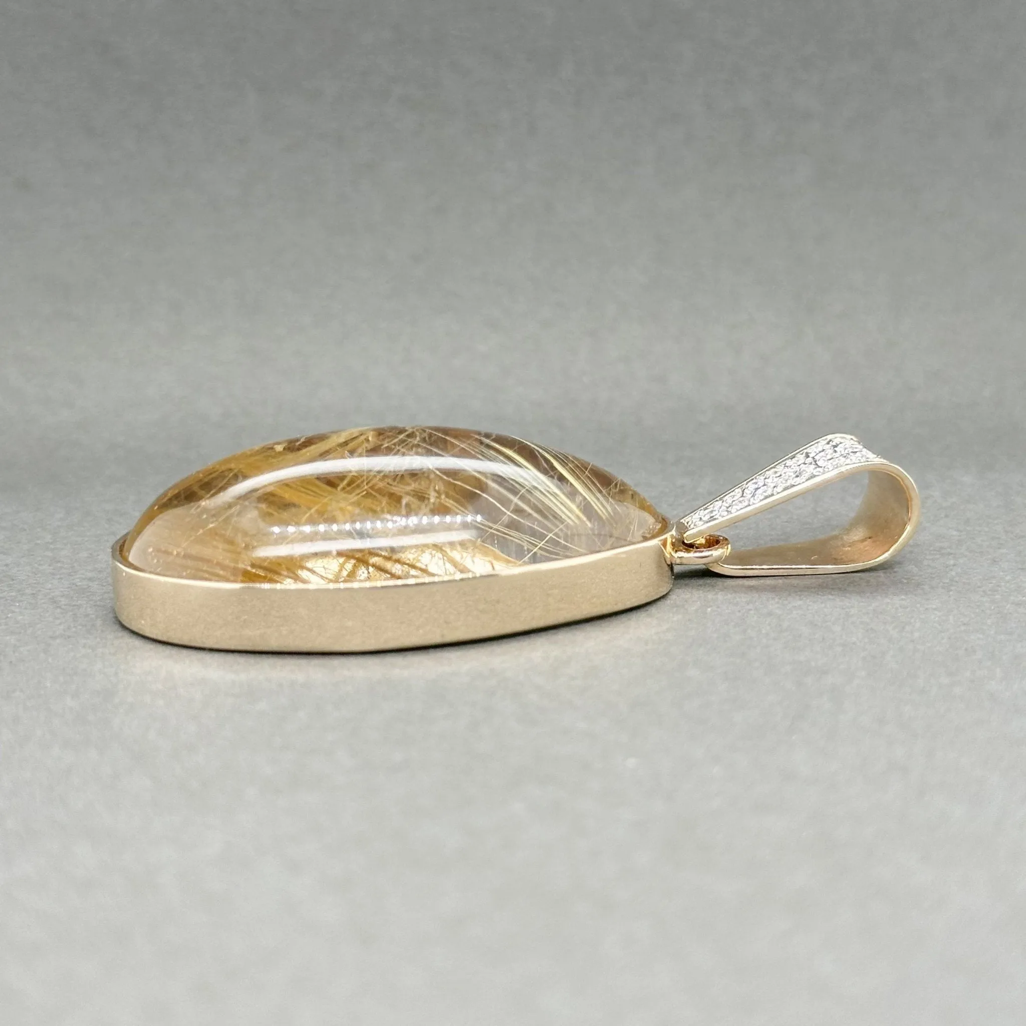 Estate 14K R Gold 85.00ct Rutilated Quartz & 0.14ctw Diamond Pendant