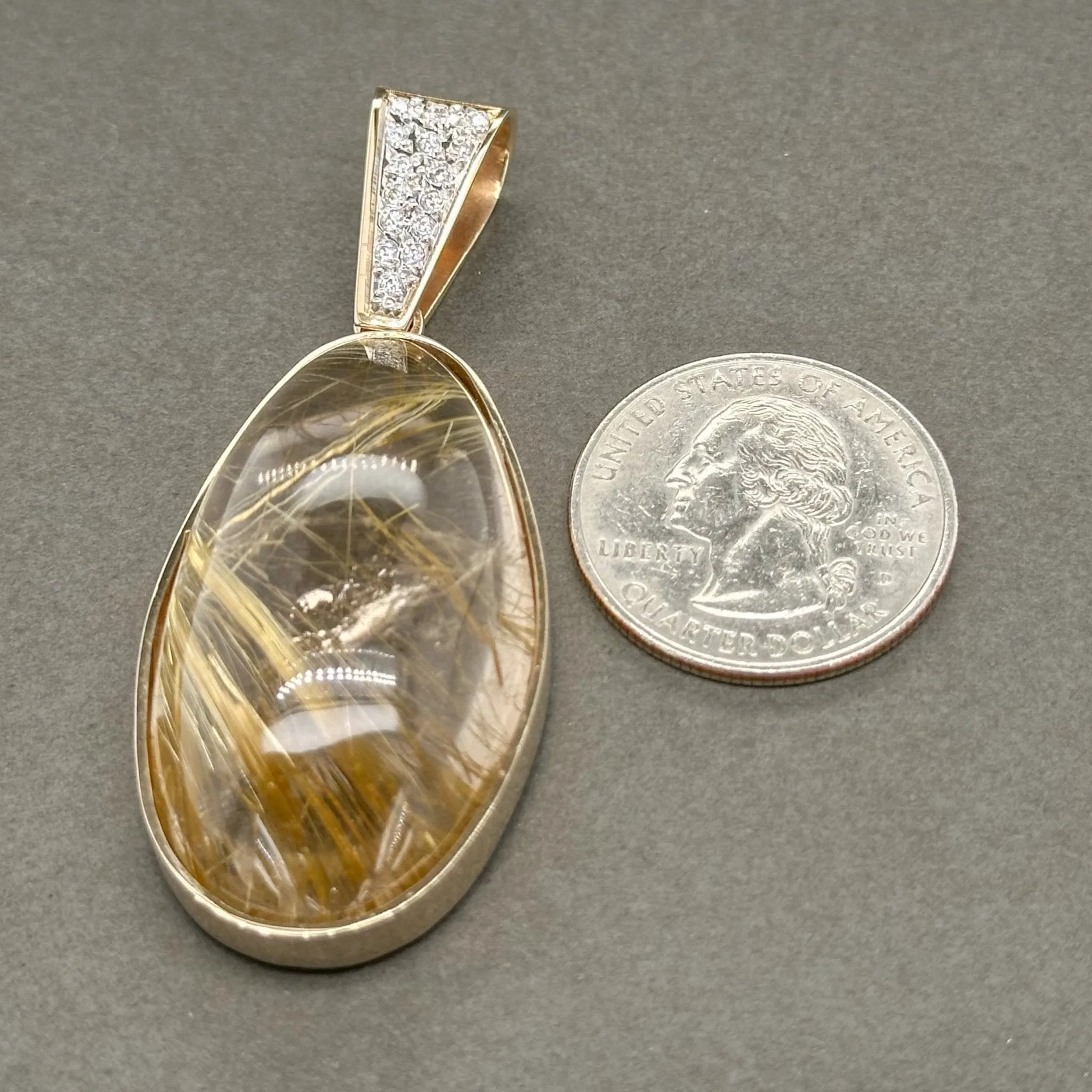 Estate 14K R Gold 85.00ct Rutilated Quartz & 0.14ctw Diamond Pendant