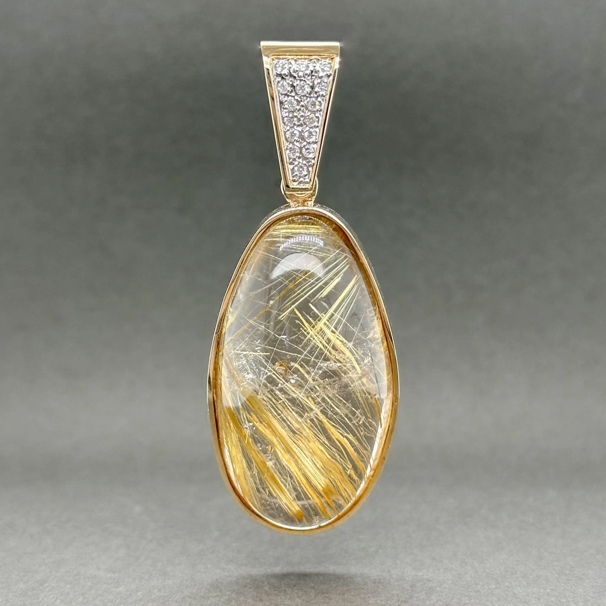 Estate 14K R Gold 85.00ct Rutilated Quartz & 0.14ctw Diamond Pendant