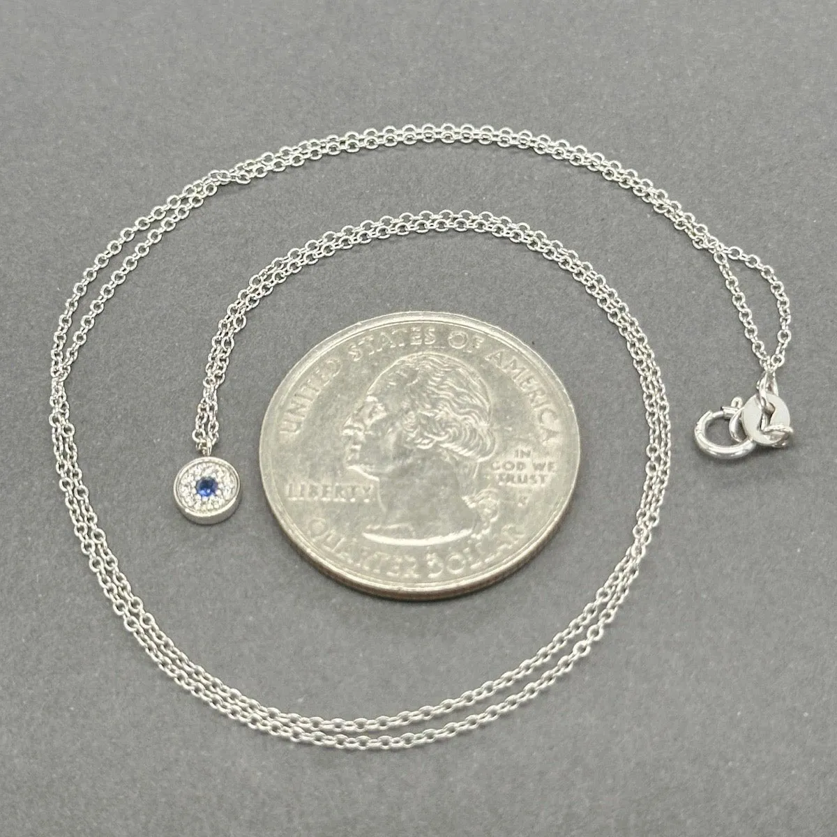 Estate 14K W Gold 0.03ct Sapphire & 0.02ctw Diamond Pendant