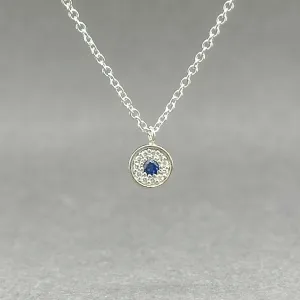 Estate 14K W Gold 0.03ct Sapphire & 0.02ctw Diamond Pendant