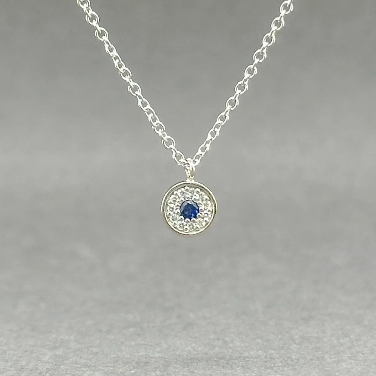 Estate 14K W Gold 0.03ct Sapphire & 0.02ctw Diamond Pendant