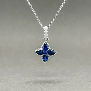 Estate 14K W Gold 0.04ctw G/SI1 Diamond and 0.71ctw Sapphire Pendant