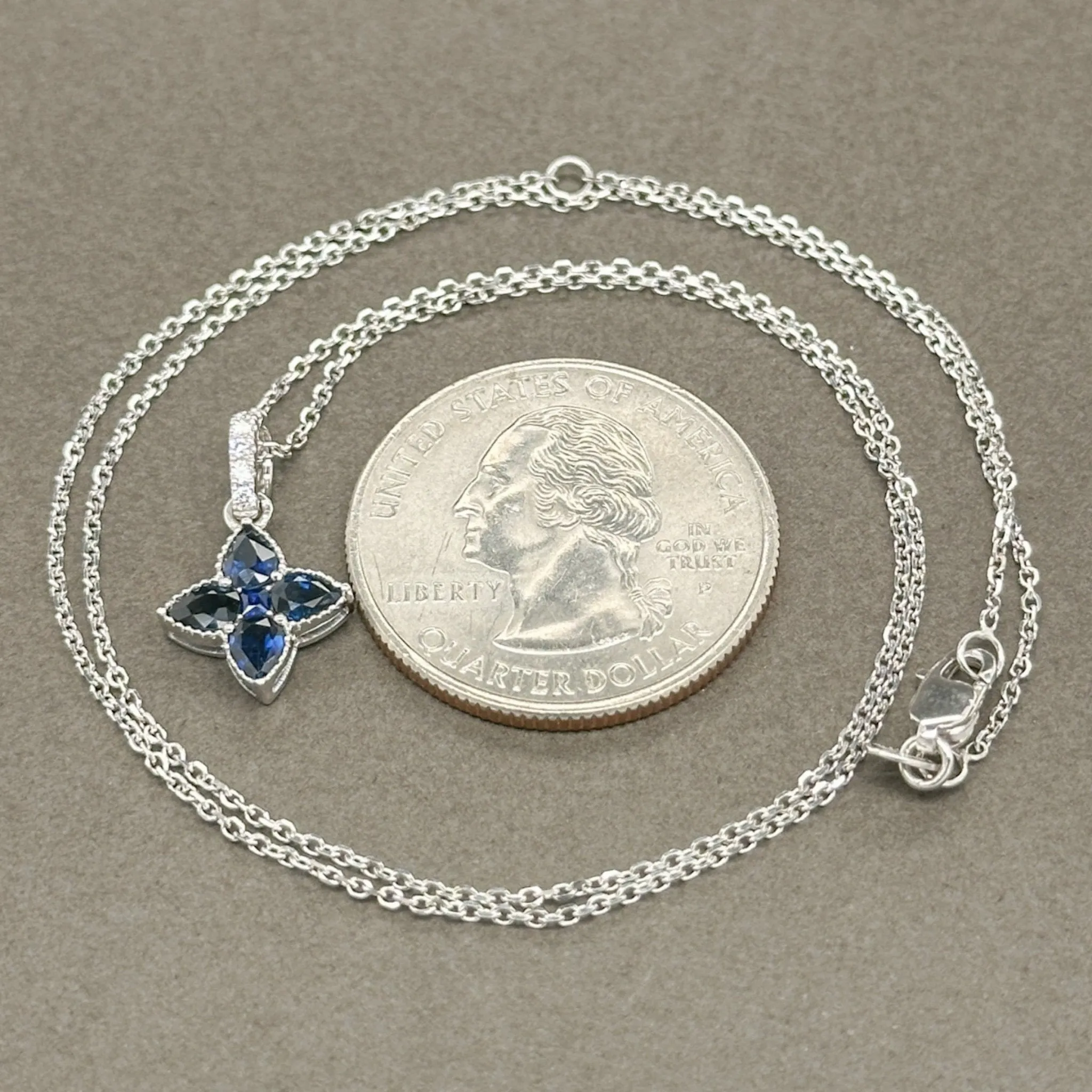 Estate 14K W Gold 0.04ctw G/SI1 Diamond and 0.71ctw Sapphire Pendant