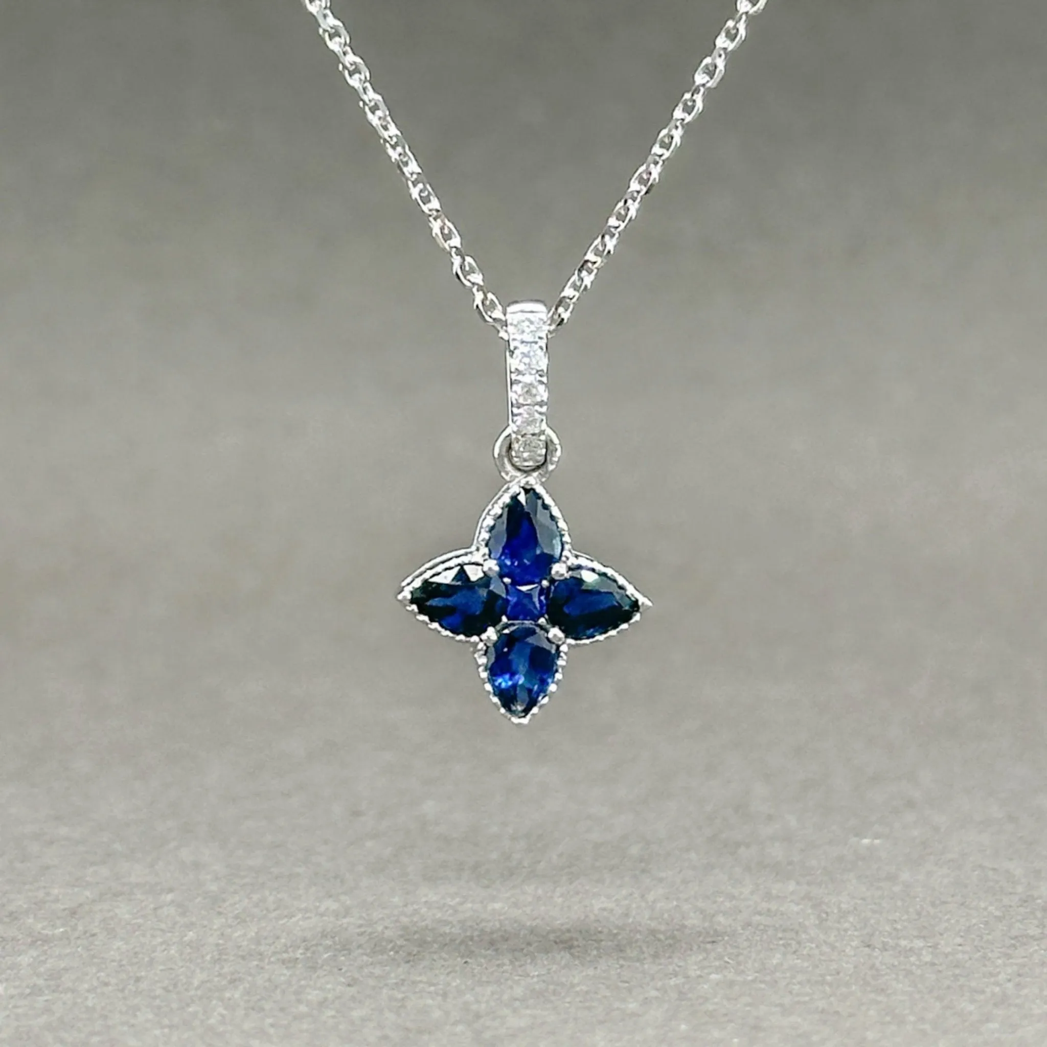 Estate 14K W Gold 0.04ctw G/SI1 Diamond and 0.71ctw Sapphire Pendant