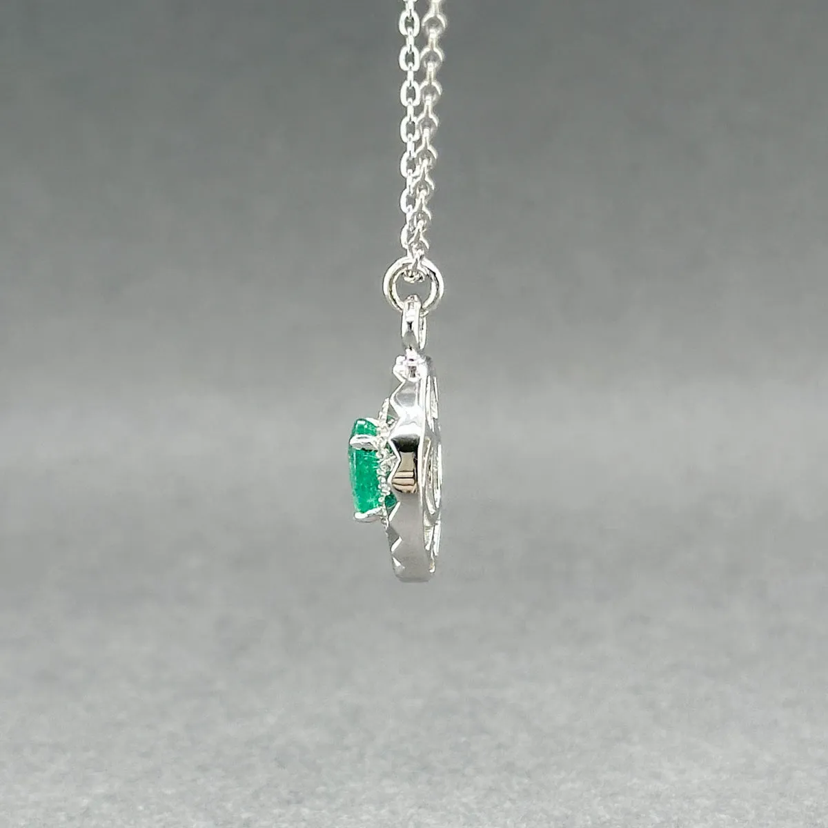 Estate 14K W Gold 0.47ct Emerald & 0.05ctw Diamond Pendant