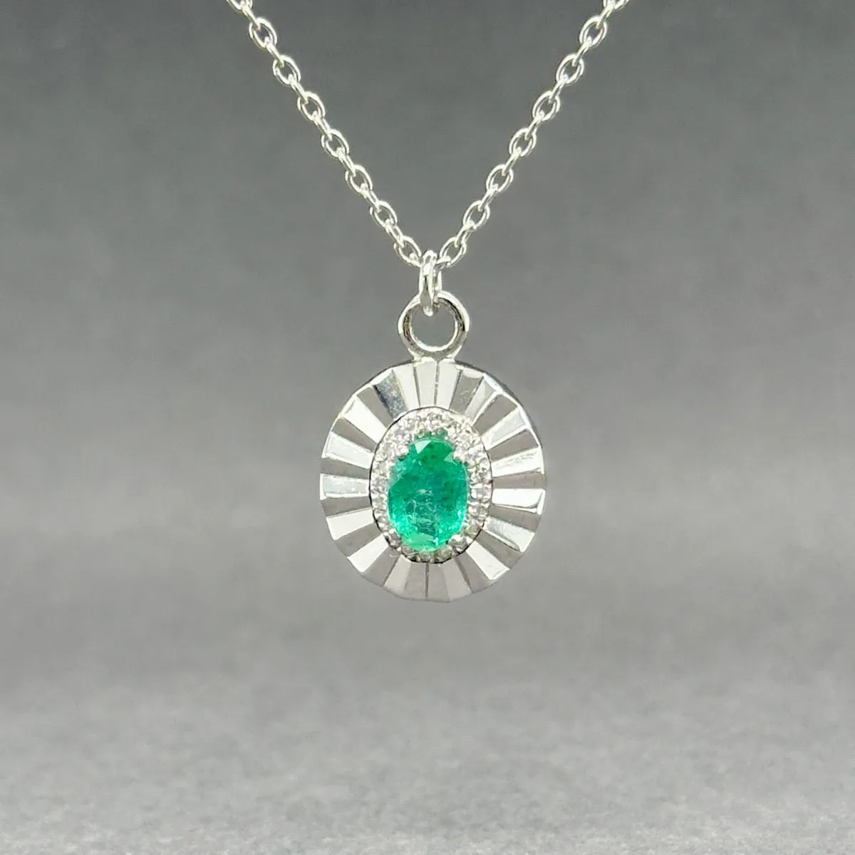 Estate 14K W Gold 0.47ct Emerald & 0.05ctw Diamond Pendant