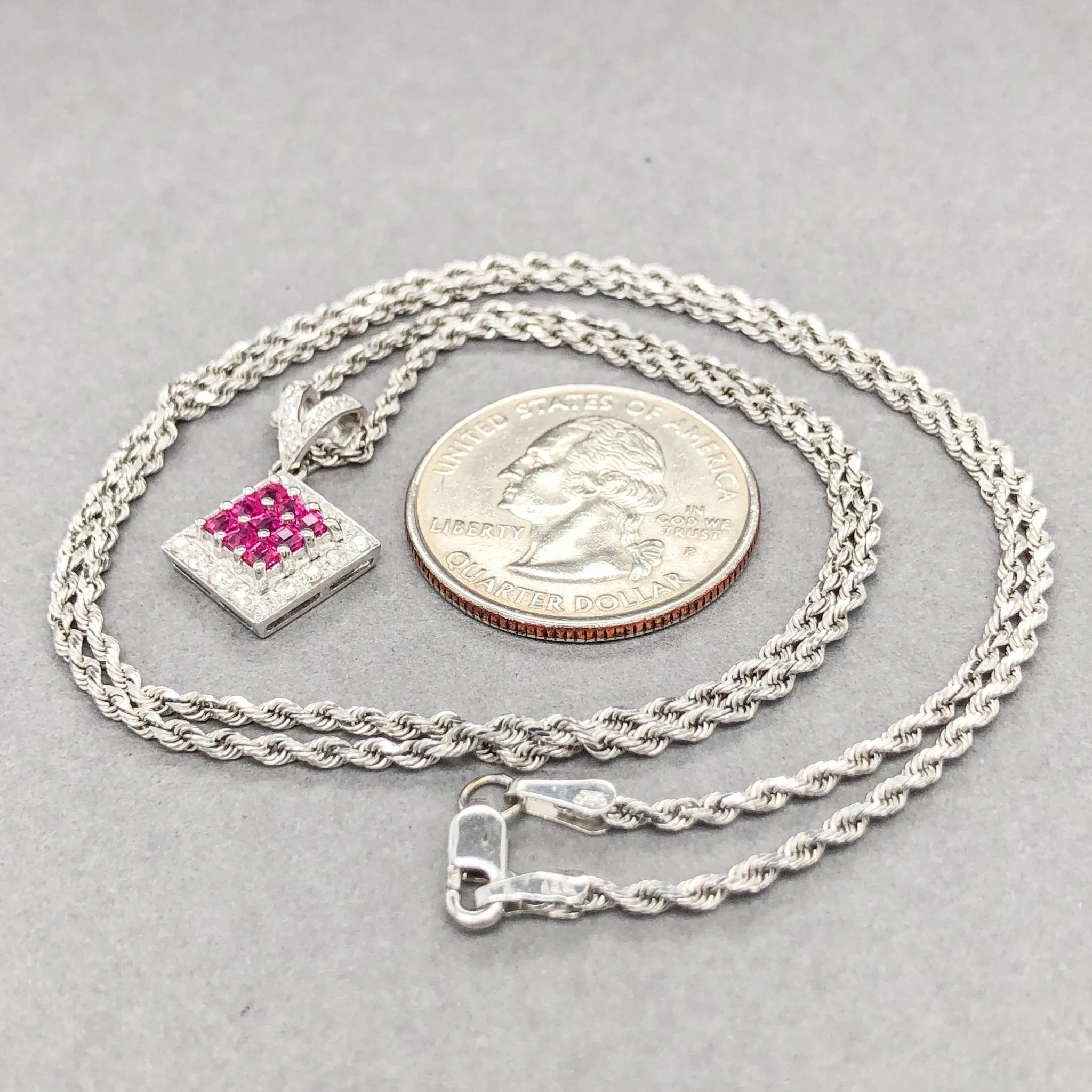 Estate 14K W Gold 0.54cttw Ruby & 0.18cttw G-H/SI1-2 Diamond Pendant
