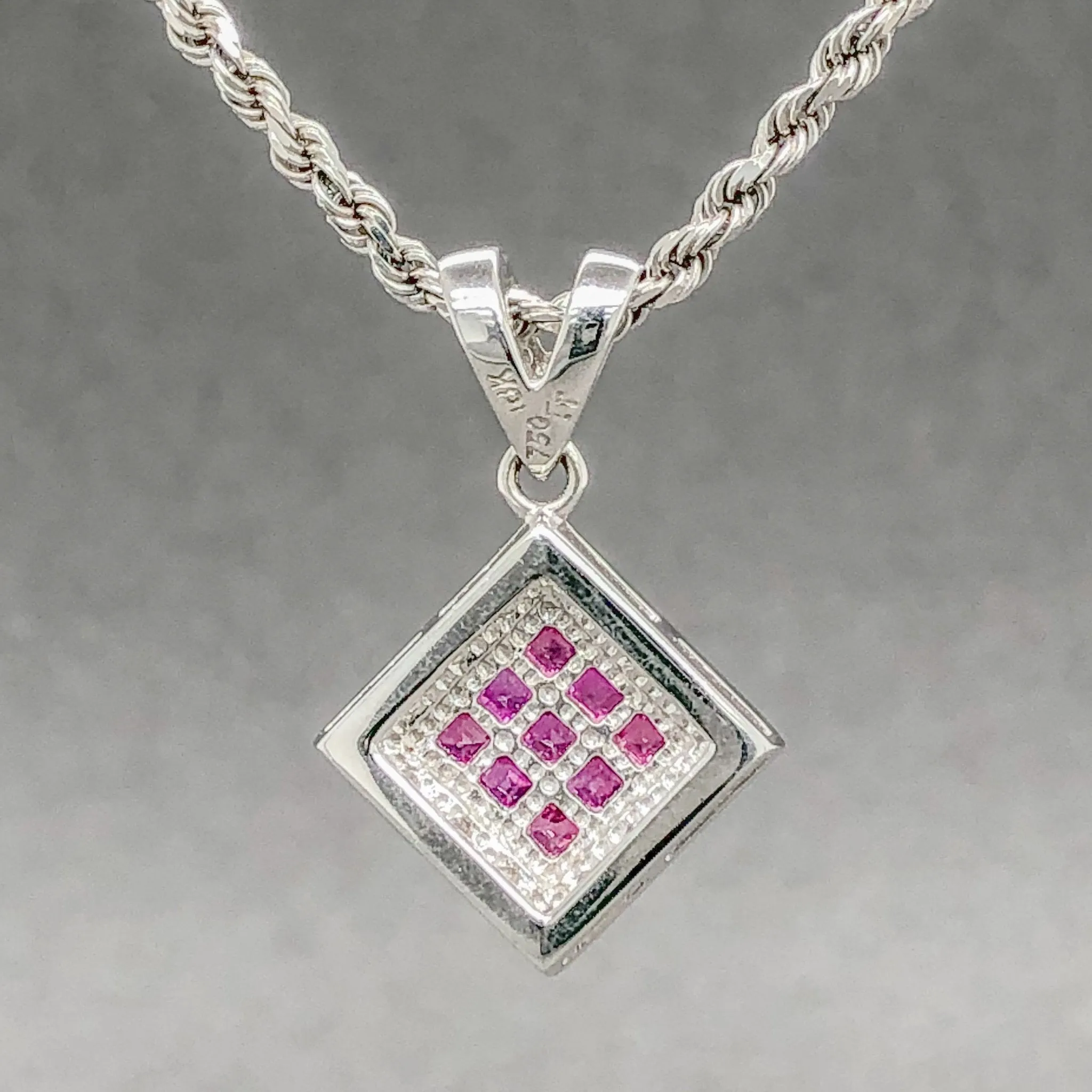 Estate 14K W Gold 0.54cttw Ruby & 0.18cttw G-H/SI1-2 Diamond Pendant