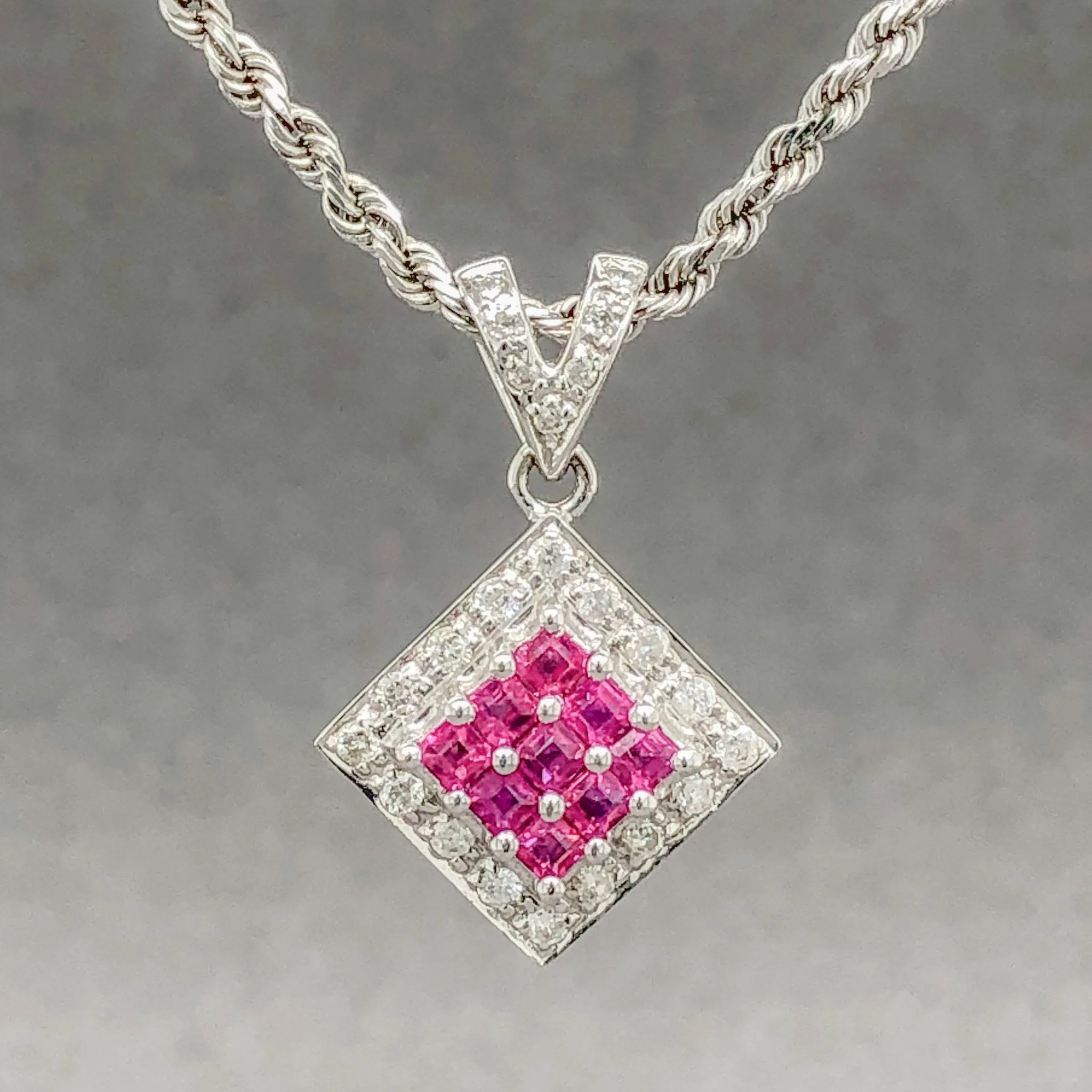 Estate 14K W Gold 0.54cttw Ruby & 0.18cttw G-H/SI1-2 Diamond Pendant
