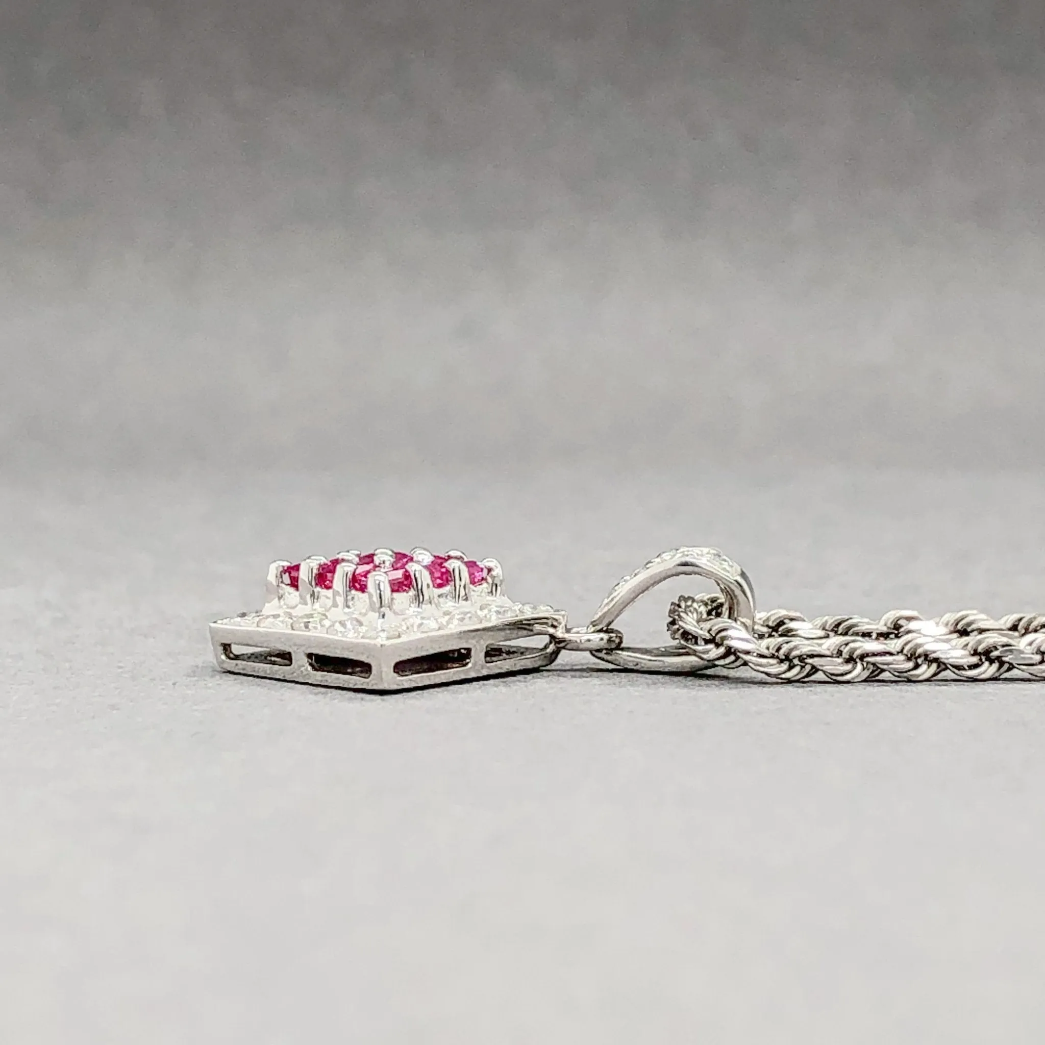 Estate 14K W Gold 0.54cttw Ruby & 0.18cttw G-H/SI1-2 Diamond Pendant
