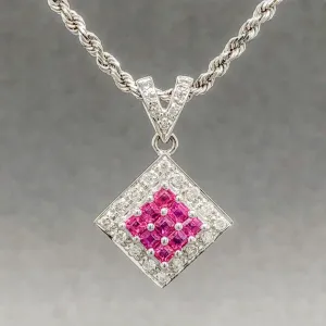 Estate 14K W Gold 0.54cttw Ruby & 0.18cttw G-H/SI1-2 Diamond Pendant