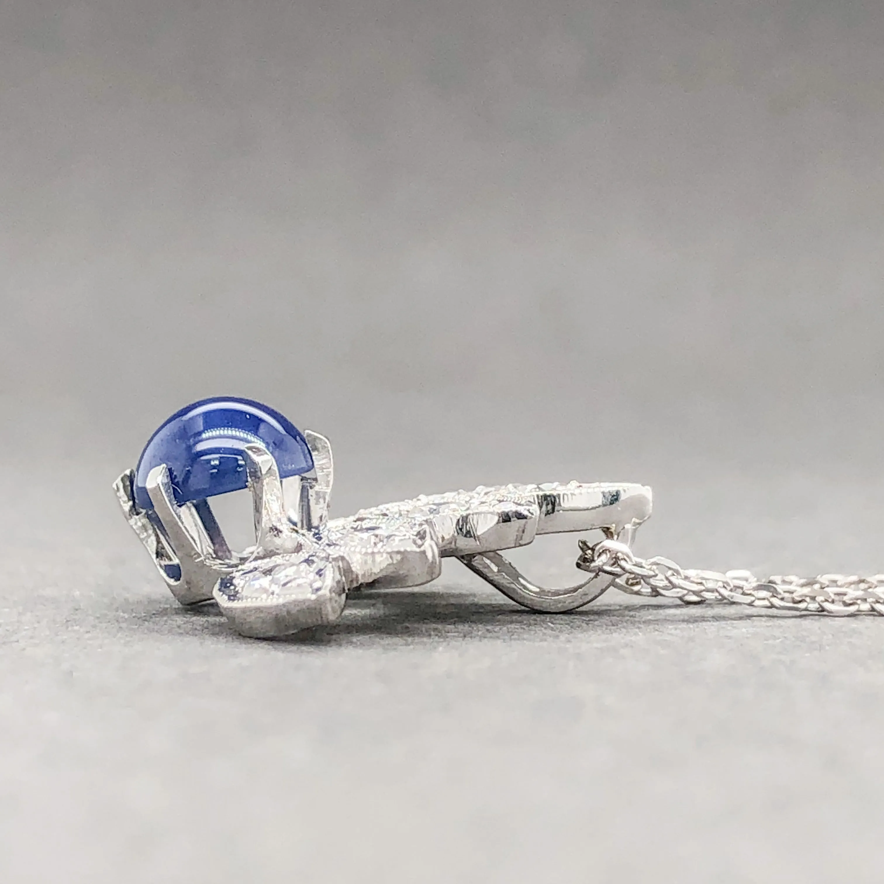 Estate 14K W Gold 0.55ct Lab-created Star Sapphire & Diamond Pendant