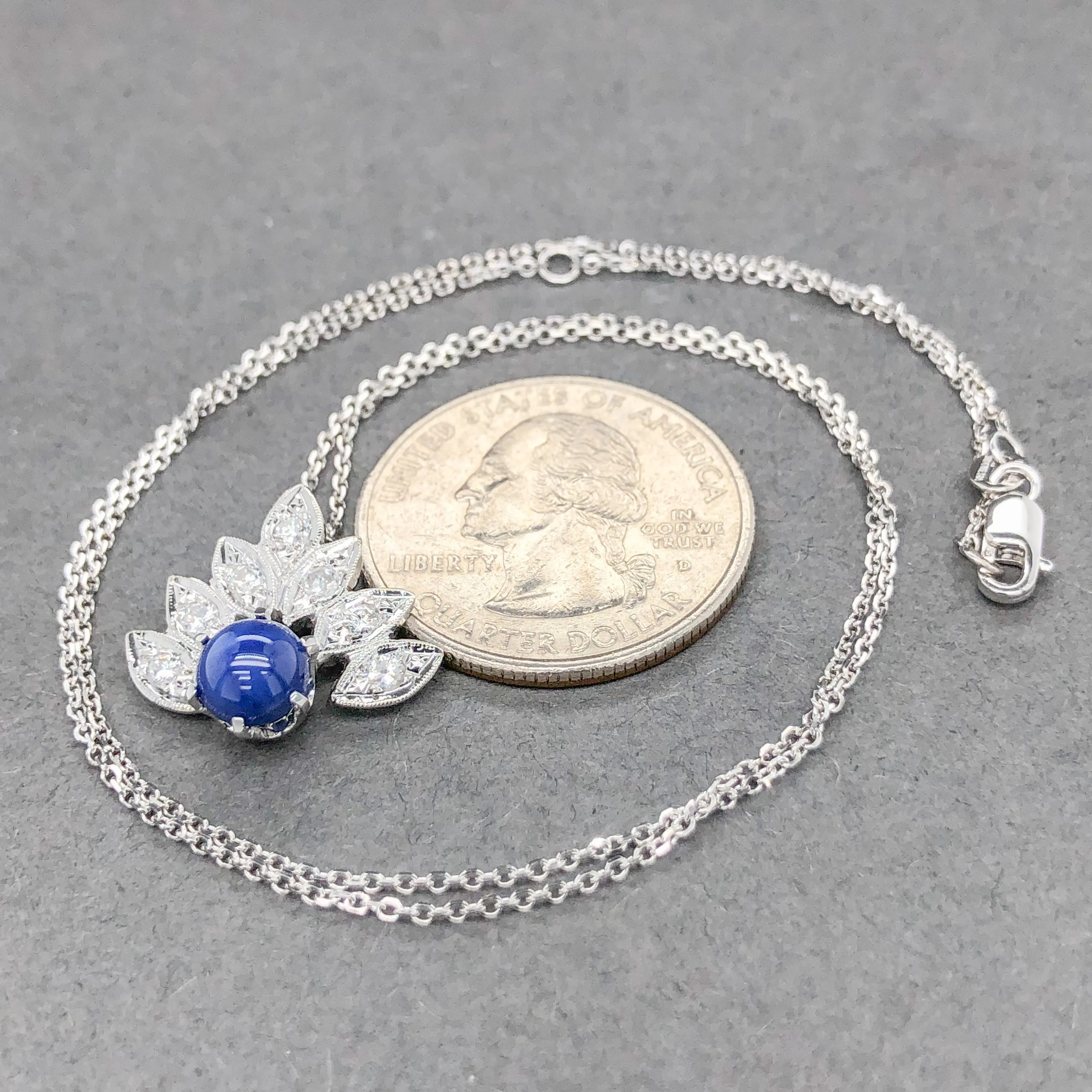 Estate 14K W Gold 0.55ct Lab-created Star Sapphire & Diamond Pendant