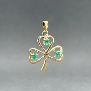 Estate 14K Y Gold 0.21ctw Emerald 3 Leaf Clover Pendant