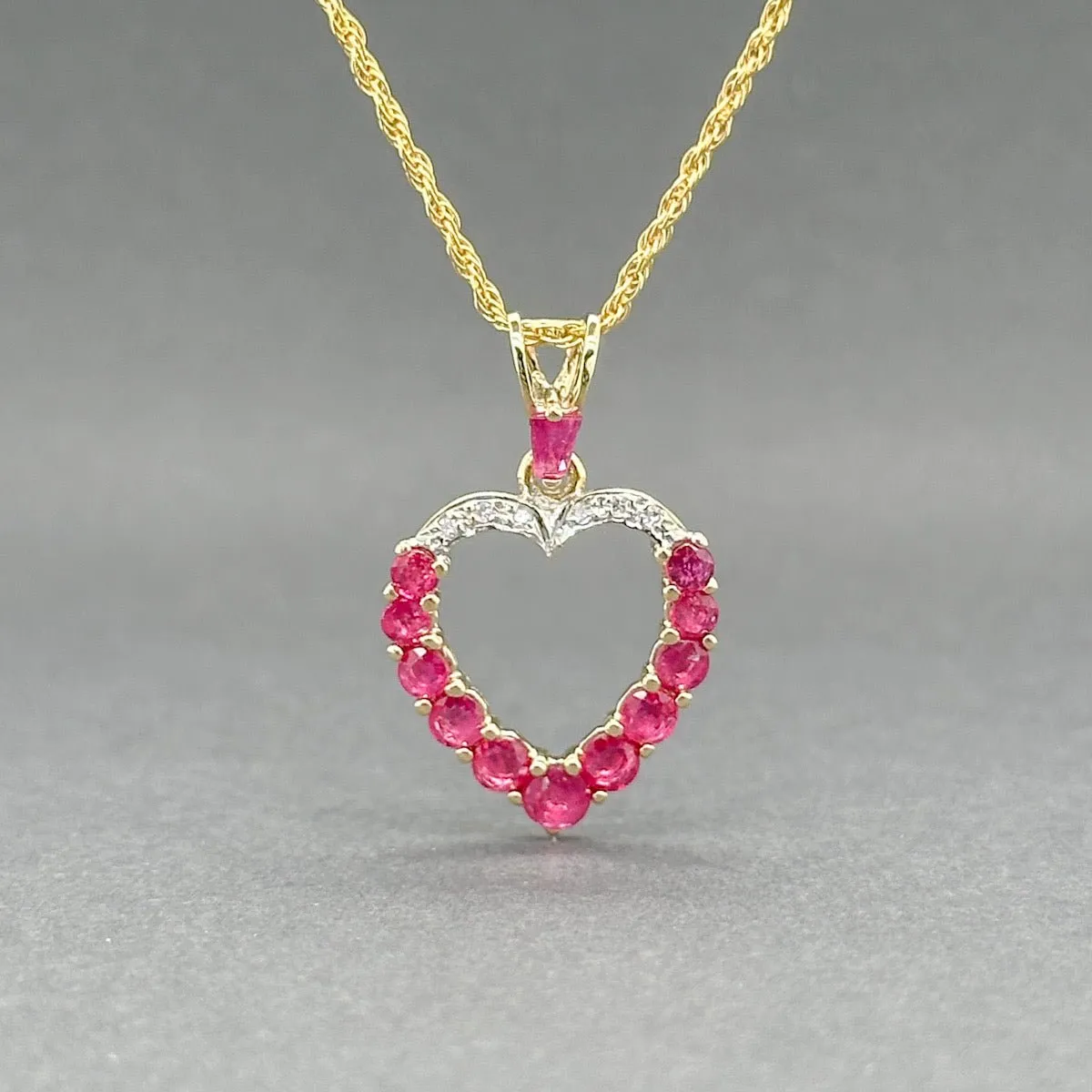 Estate 14K Y Gold 0.89ctw Ruby & 0.02ctw H-I/SI1 Diamond Heart Pendant