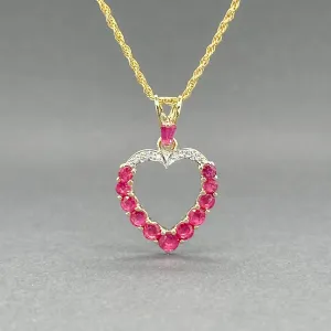 Estate 14K Y Gold 0.89ctw Ruby & 0.02ctw H-I/SI1 Diamond Heart Pendant