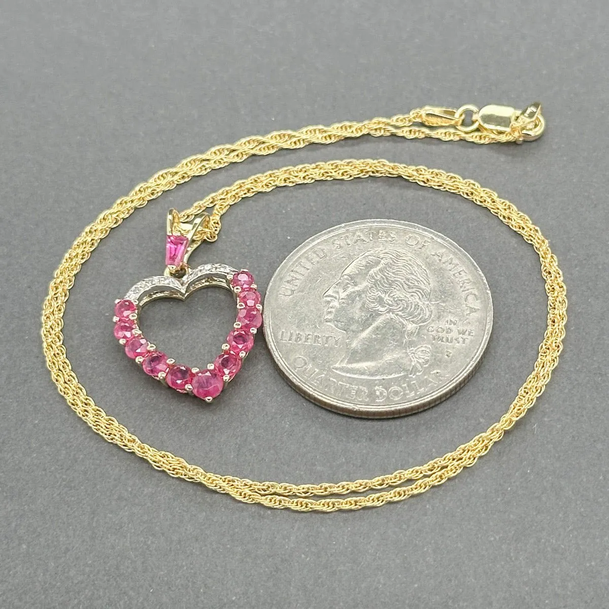 Estate 14K Y Gold 0.89ctw Ruby & 0.02ctw H-I/SI1 Diamond Heart Pendant