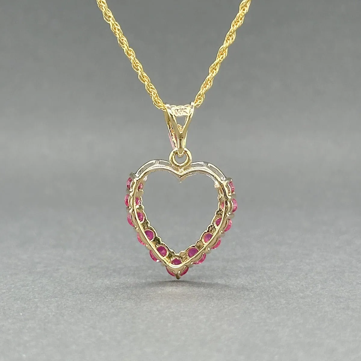Estate 14K Y Gold 0.89ctw Ruby & 0.02ctw H-I/SI1 Diamond Heart Pendant