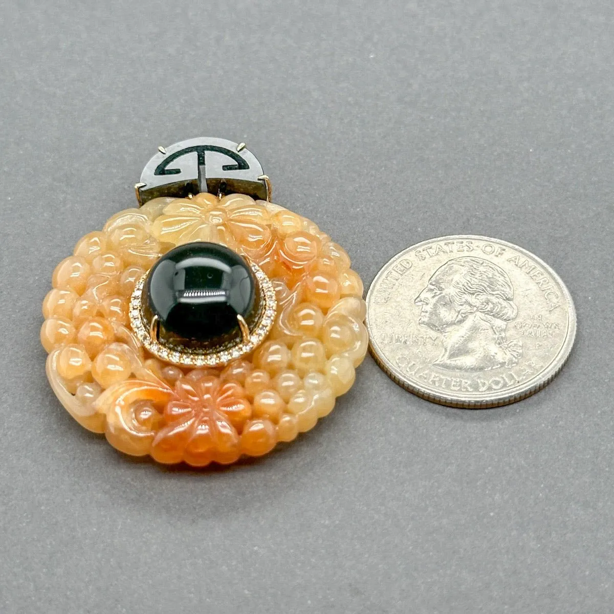 Estate 18K Y Gold 52.12ctw Jadeite & 0.15ctw G-H/VS2-SI1 Diamond Pendant