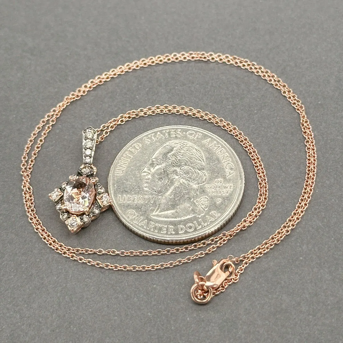 Estate Levian 14K R Gold 0.69ct Morganite & 0.15ctw Brown/SI1 Diamond Pendant