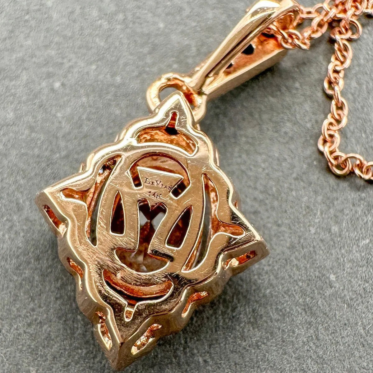 Estate Levian 14K R Gold 0.69ct Morganite & 0.15ctw Brown/SI1 Diamond Pendant