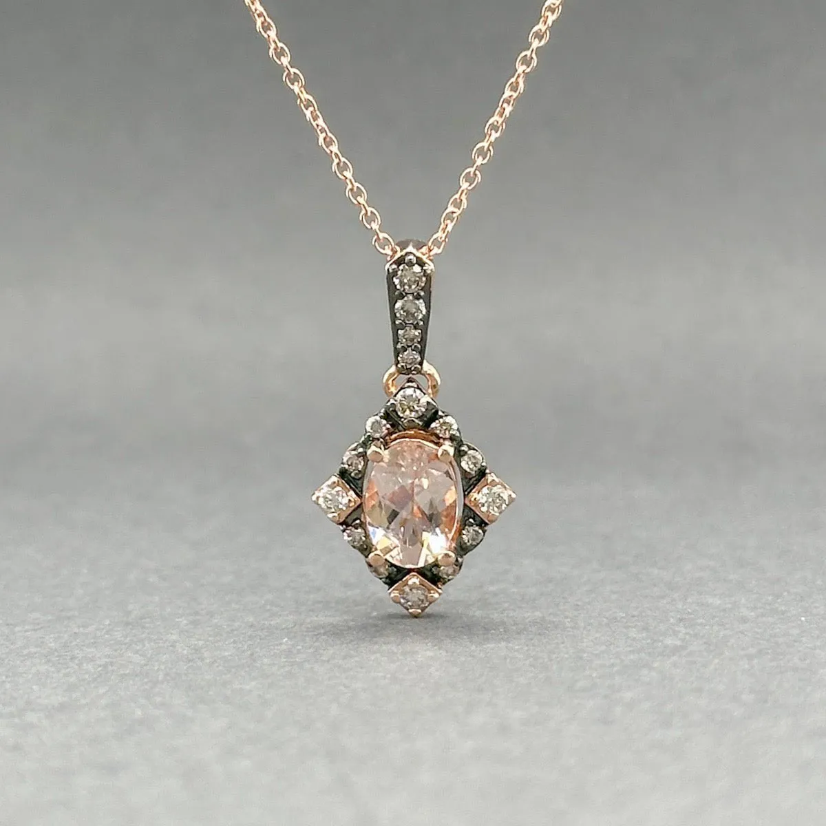 Estate Levian 14K R Gold 0.69ct Morganite & 0.15ctw Brown/SI1 Diamond Pendant