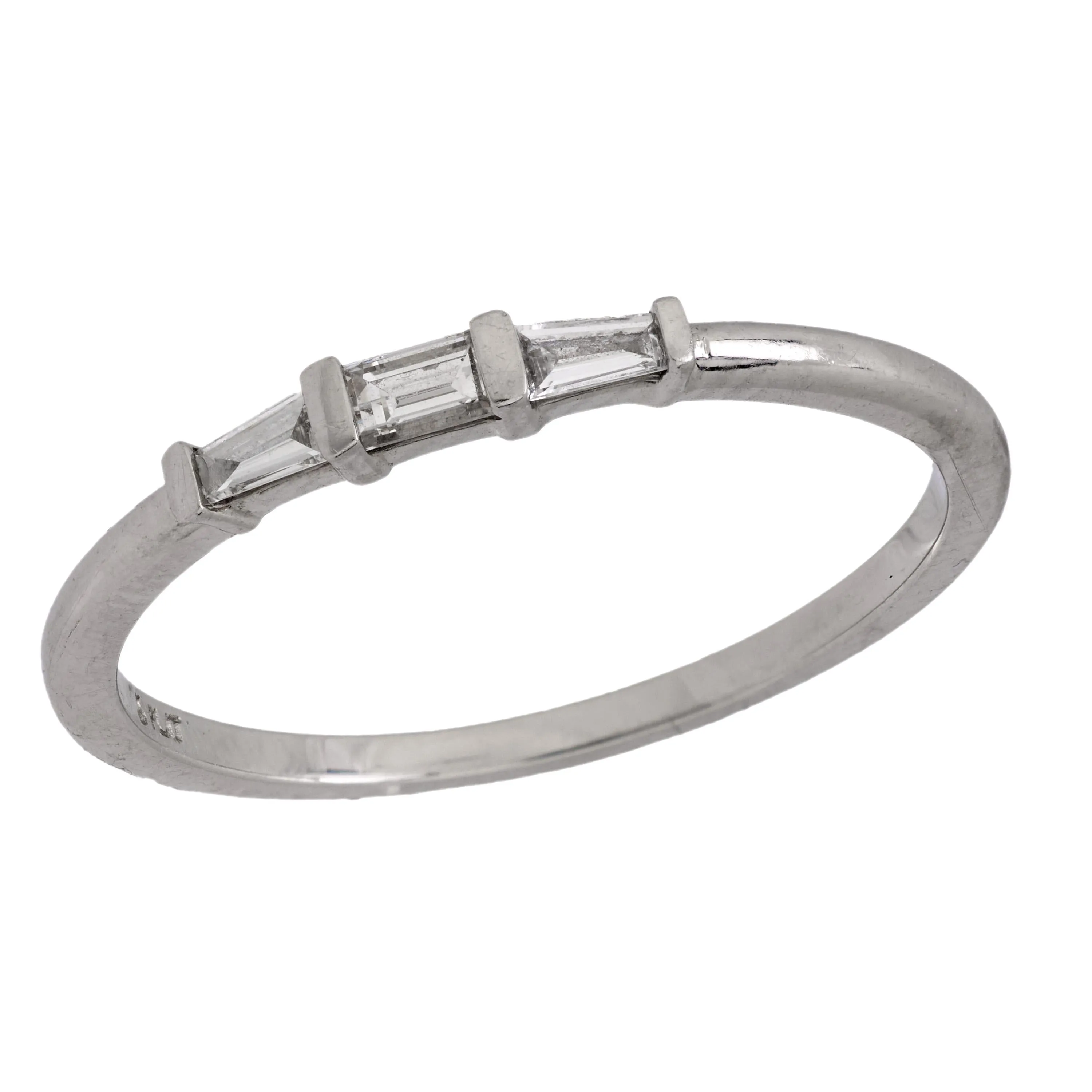 Mid Century baguette diamond platinum wedding band