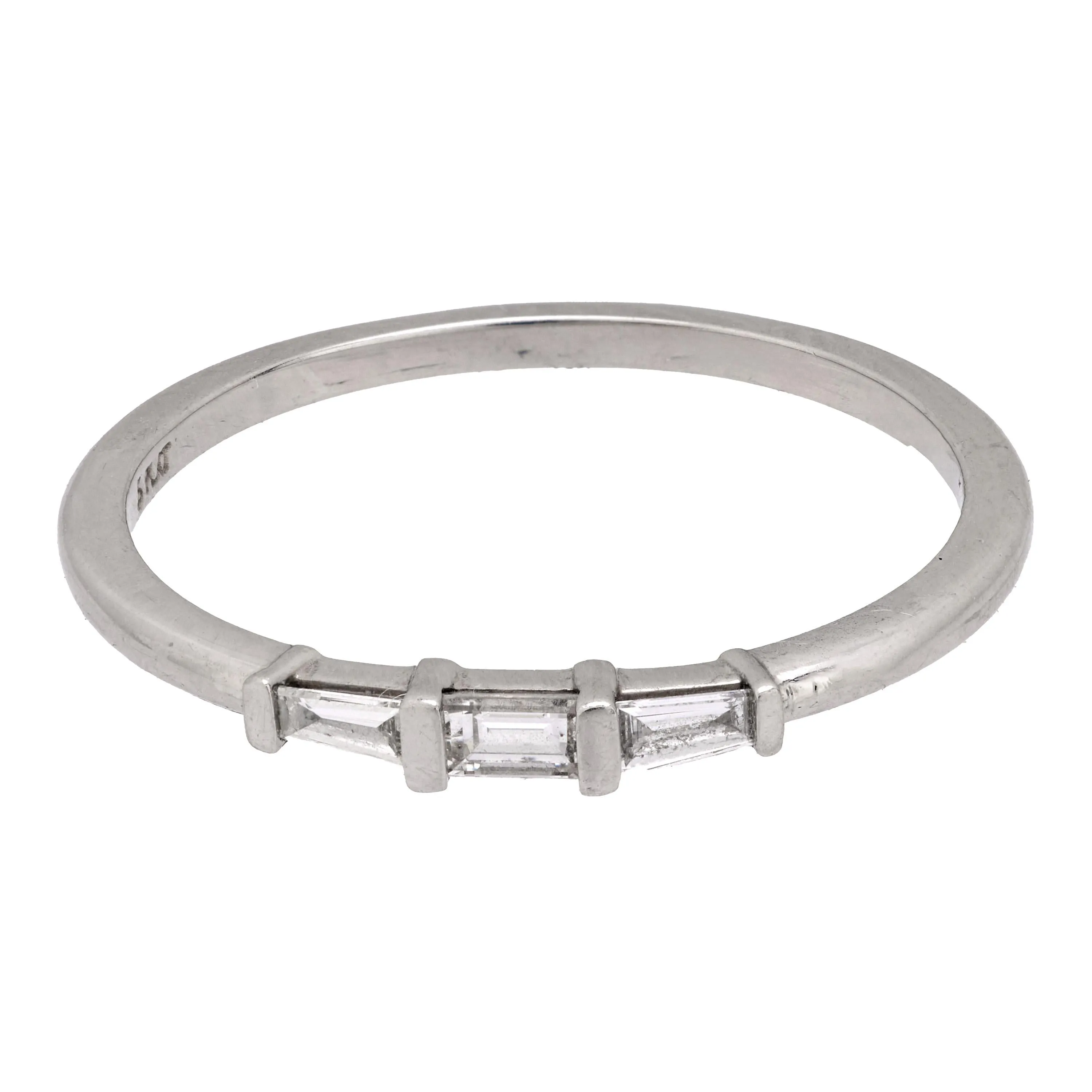 Mid Century baguette diamond platinum wedding band