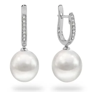 Ocean's Whisper - 10-11 mm White South Sea Pearl Drops with Diamond Huggies