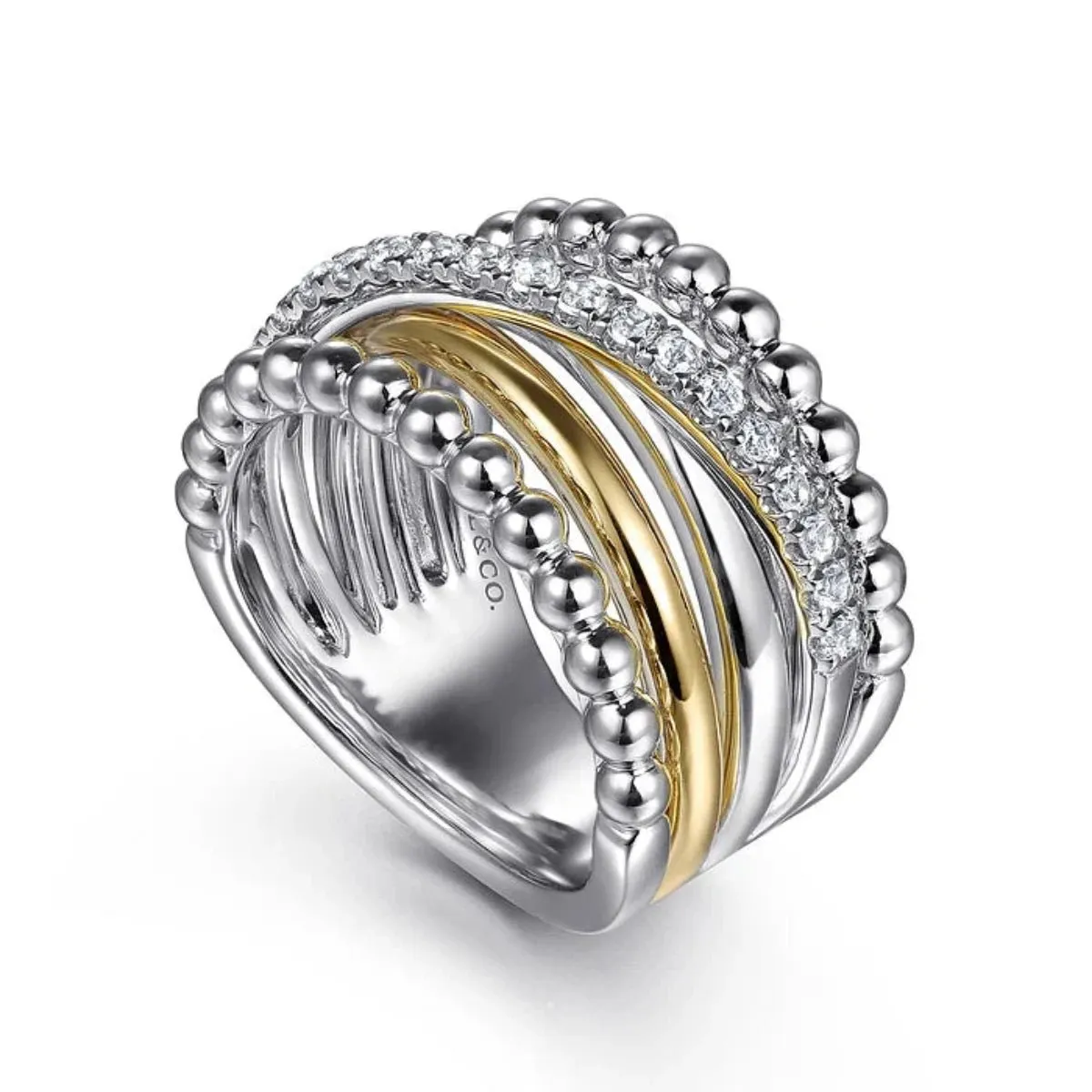 SS 14 0.48ctw White Sapphire Interlocking Beaded Ring