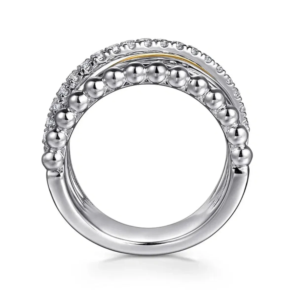 SS 14 0.48ctw White Sapphire Interlocking Beaded Ring
