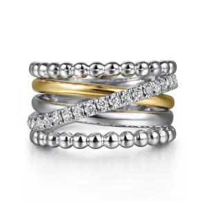 SS 14 0.48ctw White Sapphire Interlocking Beaded Ring