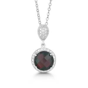 SS 9mm Round Garnet Pendant with One Diamond