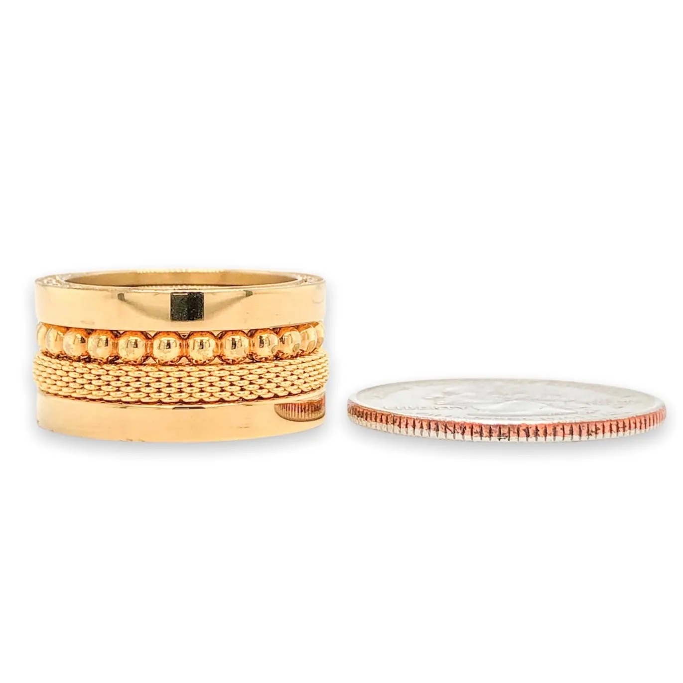 YGP Stainless Swarovski CZ & YGP Stardust &amp; Beaded Ring Set